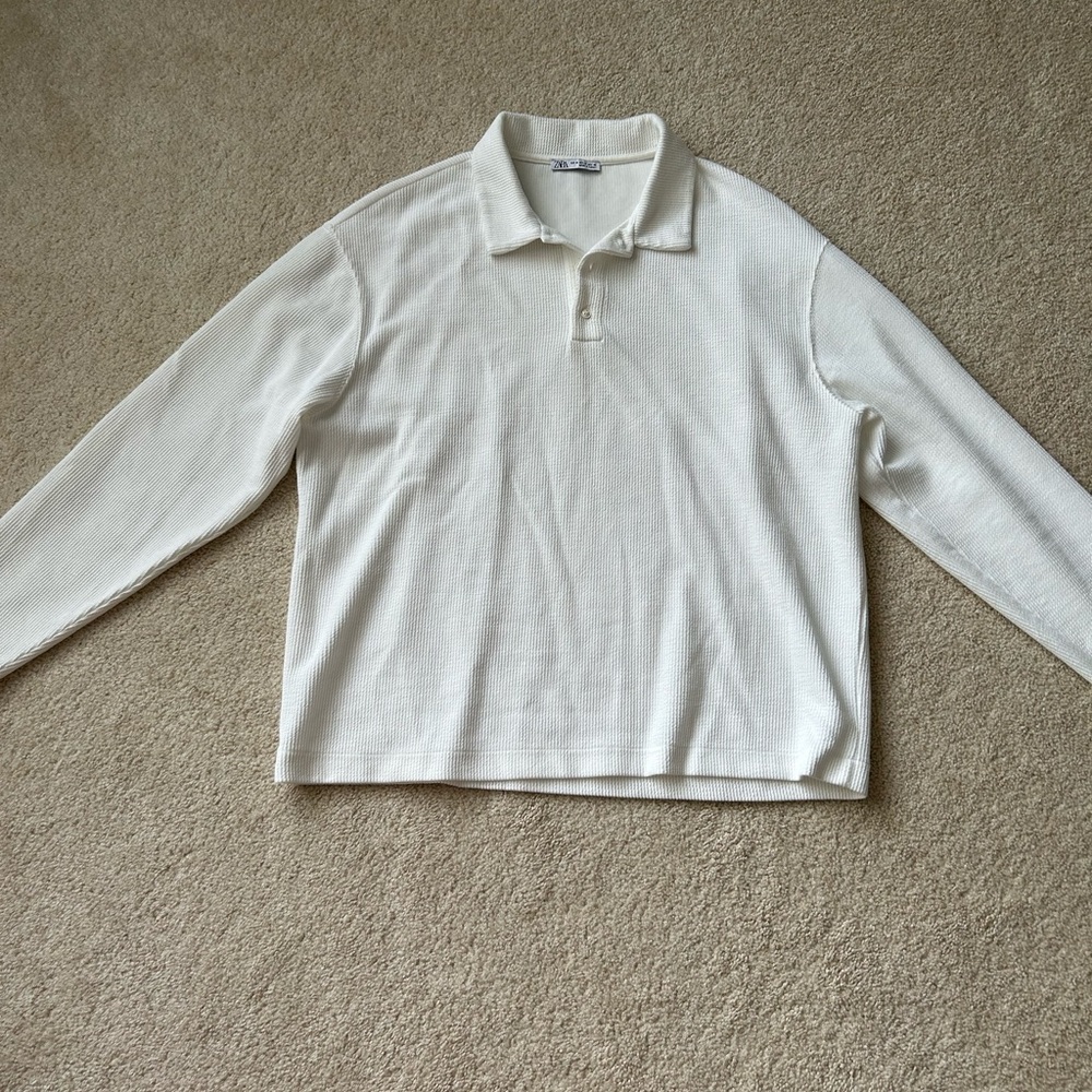 Zara White Long Sleeve Polo Shirt